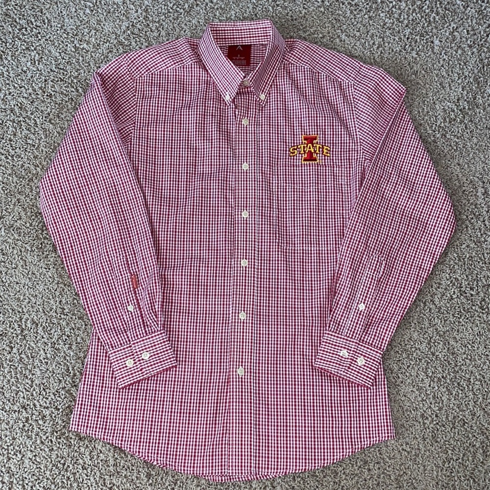 Iowa State Red Gingham Plaid Button Down Shirt
